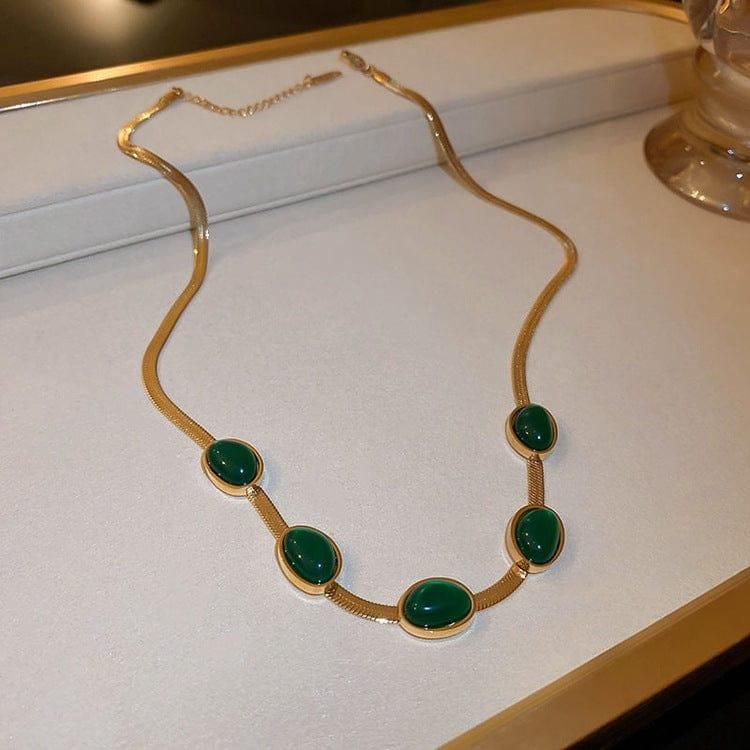 Oval Green Crystal Pendant Necklace Set With Bracelet @699/-💎