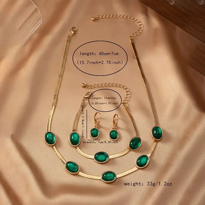 Oval Green Crystal Pendant Necklace Set With Bracelet @699/-💎